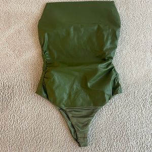 Green leather strapless bodysuit from Zara